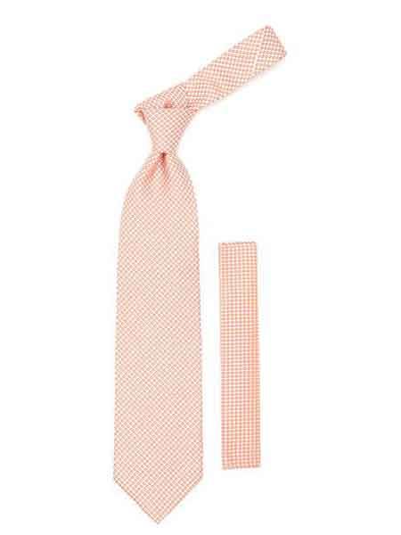 Men's Orange Geometric Design Necktie With Handkerchief Set - Men's Neck Ties - Mens Dress Tie - Trendy Mens Ties
