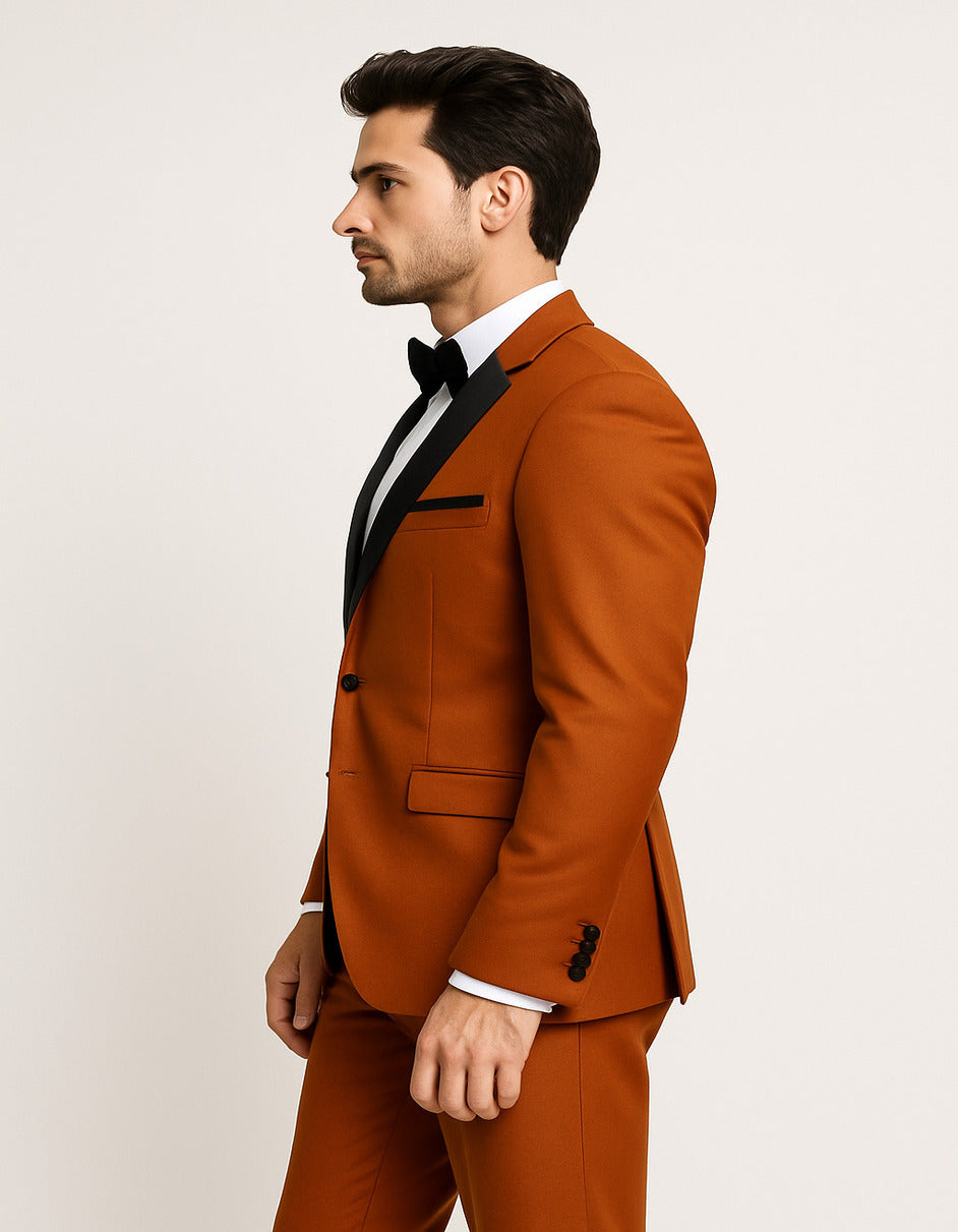 Burnt Orange 3-Piece Slim Tuxedo, Satin Shawl Lapel