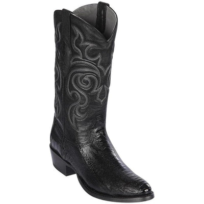 Ostrich Leg R-Toe Cowboy Boots in Black
