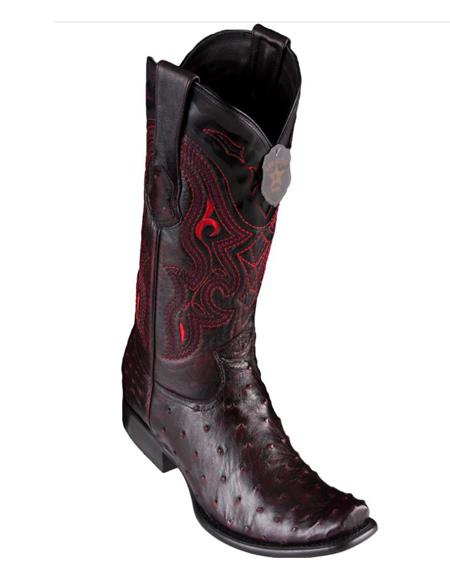 Los Altos Boots Men's Ostrich Black Cherry Cowboy Boots - H79 Dubai Toe - Botas De Avestruz
