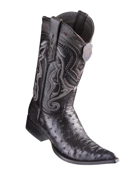 1.5" Walking Heel Los Altos Boots Ostrich Black Pointed Toe Cowboy Boots - Botas De Avestruz
