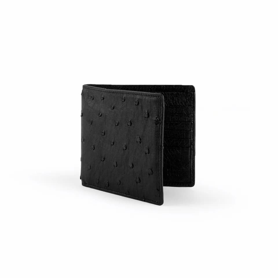 Ferrini Full Quill Ostrich Hipster Black Wallet