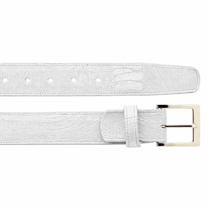 Belvedere Ostrich Leg Belt - White Luxury Shoe
