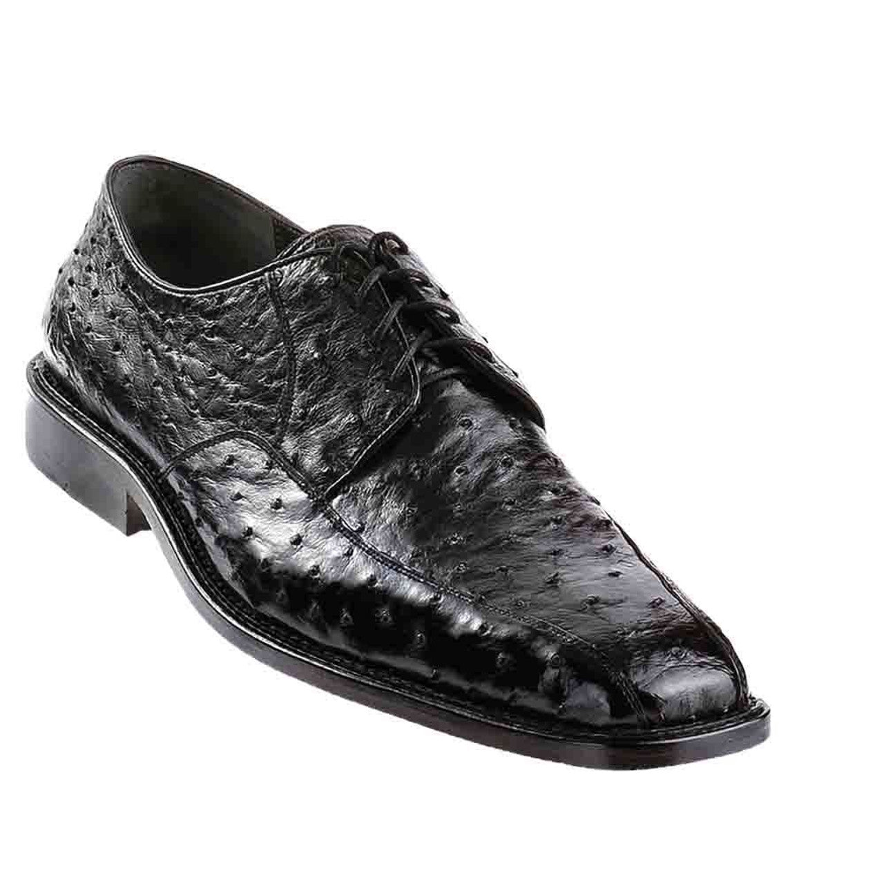 Bicycle Toe Lace-Up Black Full Quill Ostrich Shoes