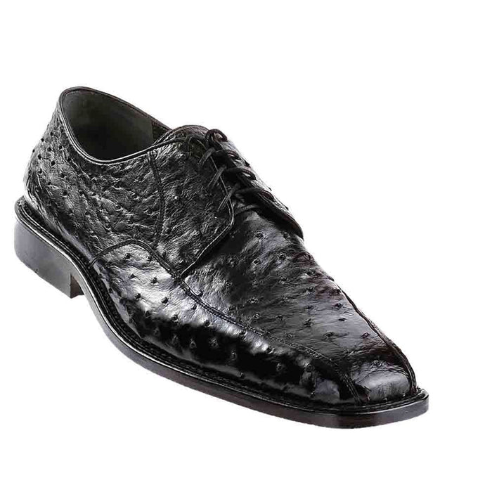 Bicycle Toe Lace-Up Black Full Quill Ostrich Shoes
