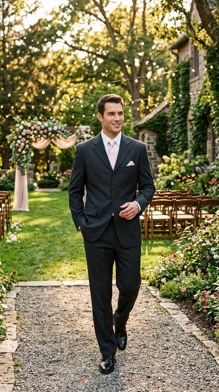 Men’s Black 4 Button Classic Fit Suit, Double Pleated Fully Lined Formal Wedding Business Suit