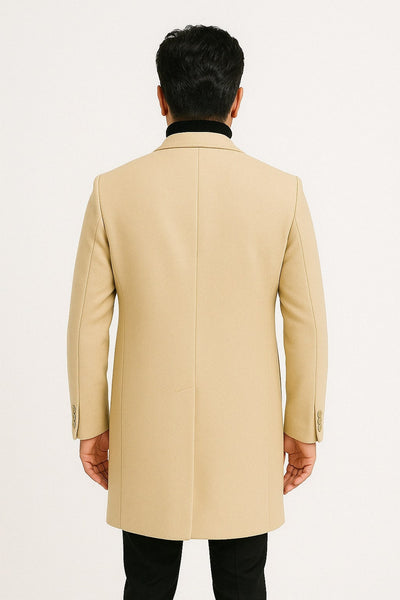 Beige Wool Overcoat with Notch Lapel