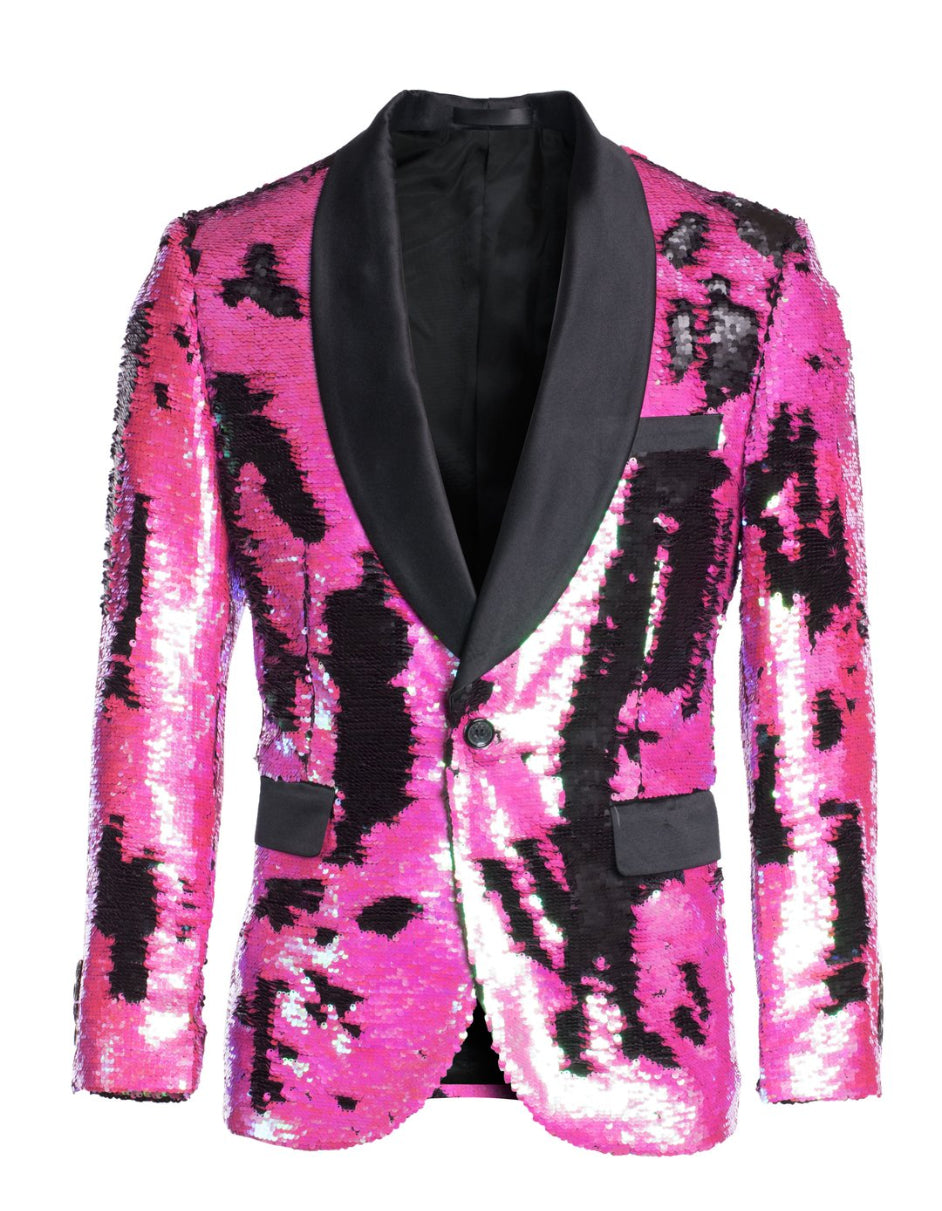 Reversible Sequin 1-Button Blazer - Fuchsia & Black