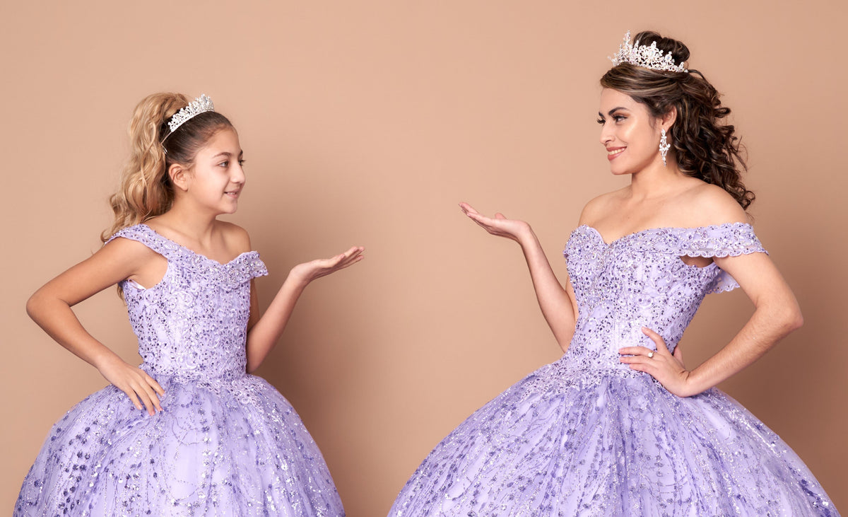 Cape Sleeve Glitter Quinceanera Dress Appliqué Off-Shoulder Ball Gown by Calla SCL-30003