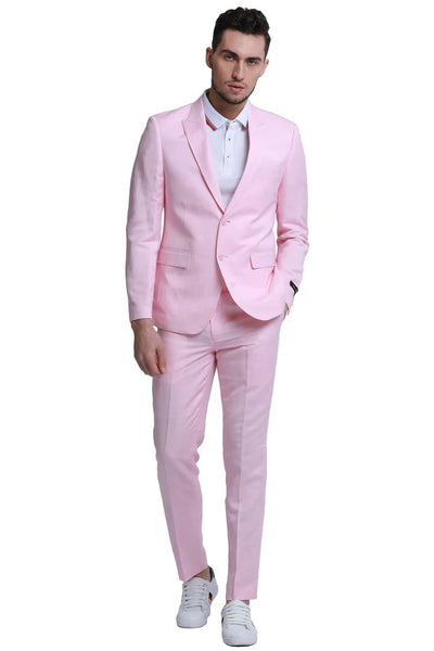 Men's Peak Lapel Linen Style Pink Suit