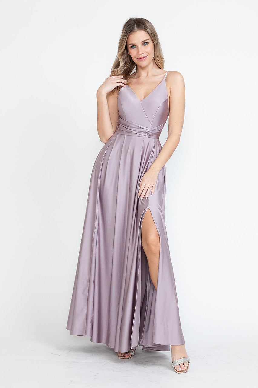 Evening Dress V-Neck Thigh Slit A-Line Formal Gown By Lenovia 5275