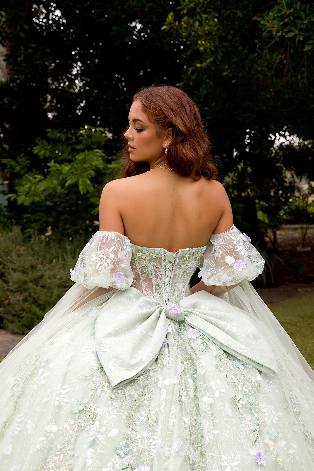 3D Floral Cape Sleeve Ball Gown by Bella Princess PQ1084