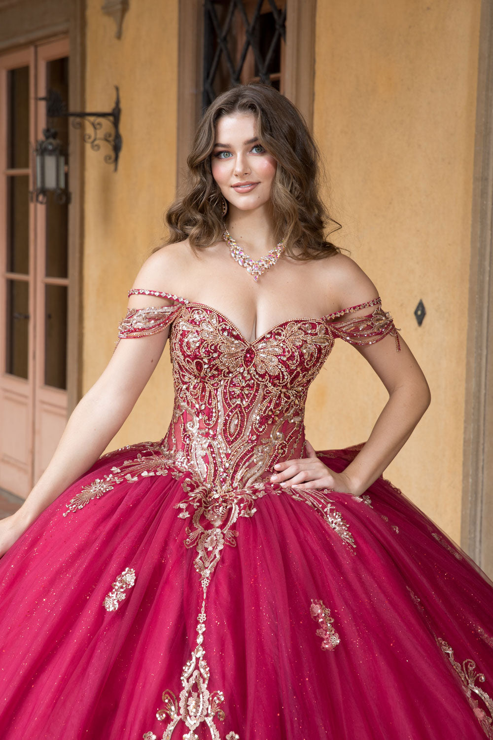 Beaded Off Shoulder Ball Gown by Bella Princess PQ1090