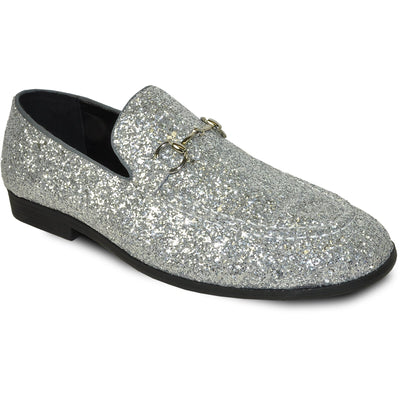 Bravo Mens Modern Glitter Sequin Prom Tuxedo Loafer in Silver Grey - Men's Dress Shoes