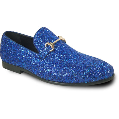Bravo Mens Modern Glitter Sequin Prom Tuxedo Buckle Loafer in Royal Blue - Men's Dress Shoes