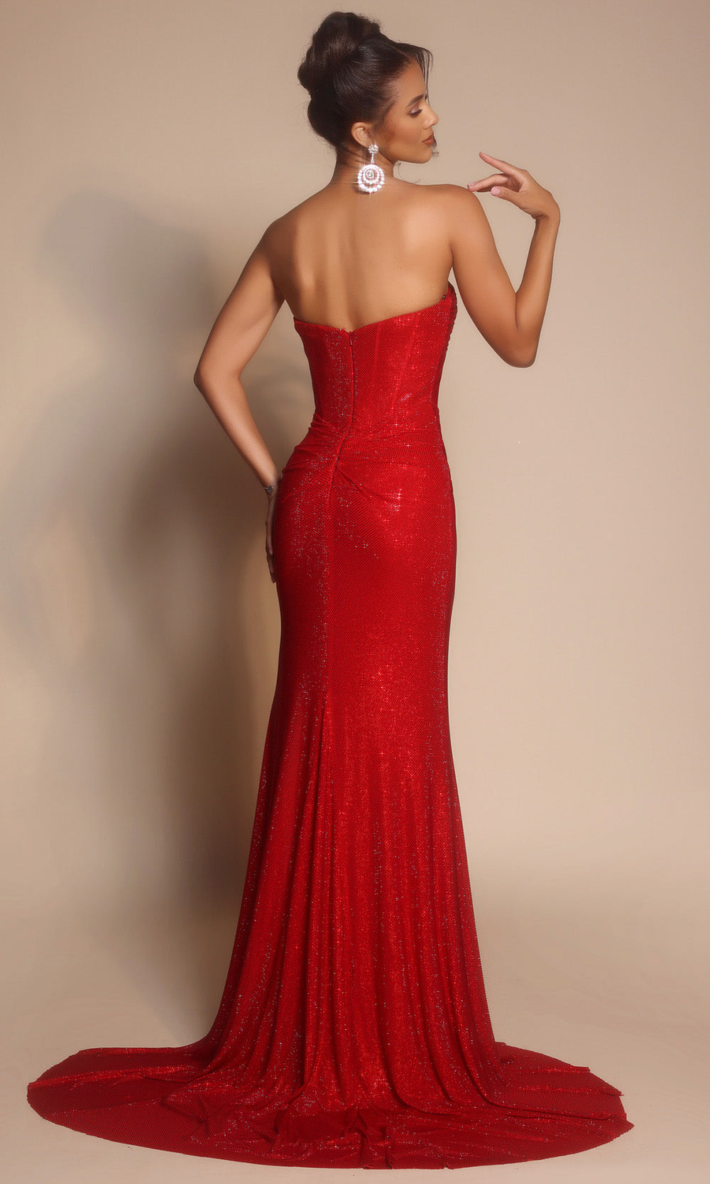 Strapless Sequin Glitter Mermaid Evening Gown with Side Slit Dress by Portia and Scarlett PS26026