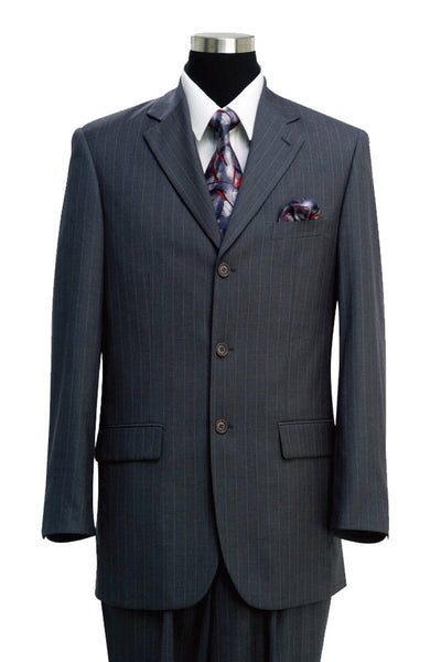 Men's 3 Button Grey Pinstripe Suit - Classic Fit