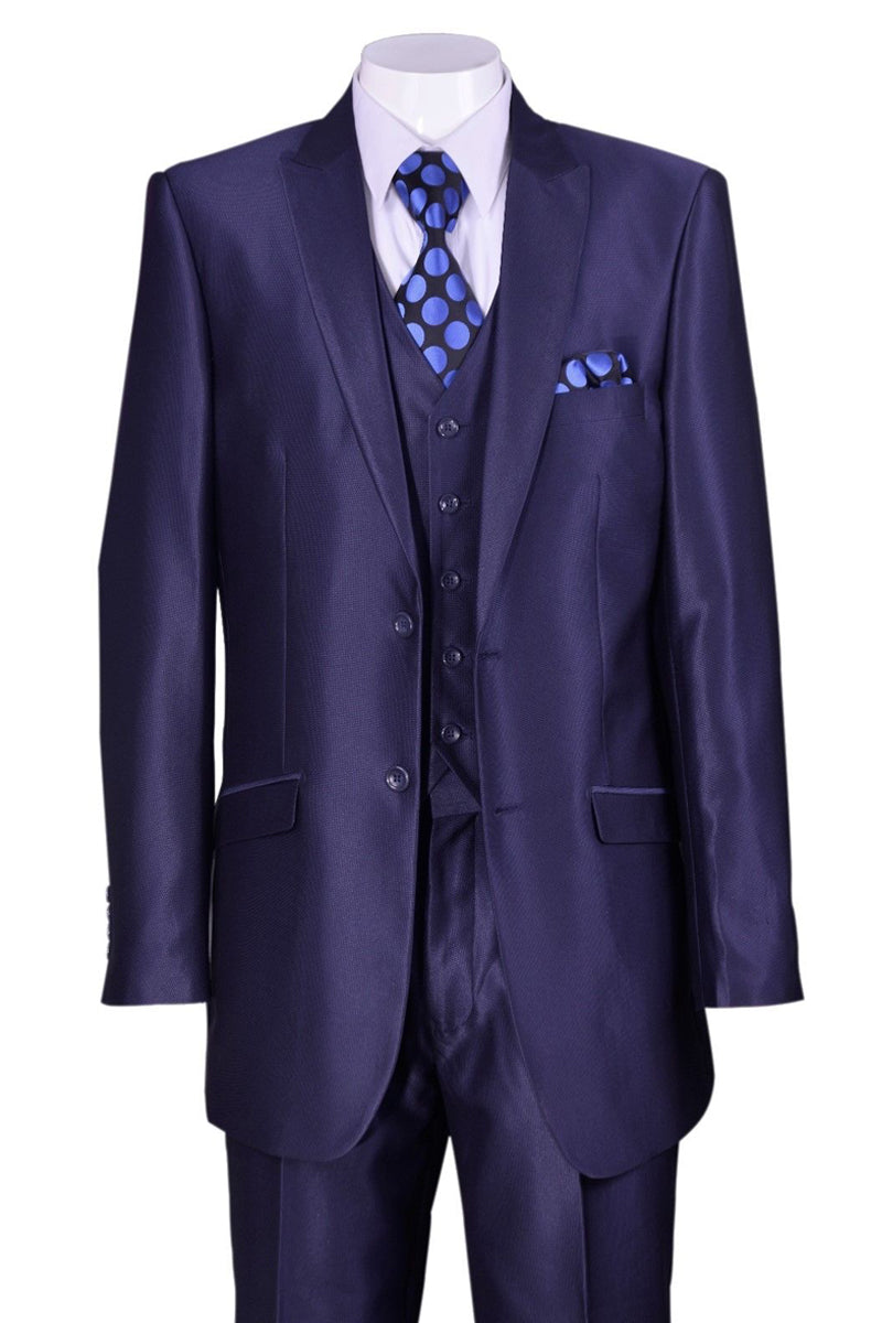 Navy 2 Button Vested Peak Lapel Suit