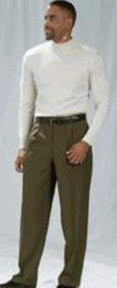 Pacelli Olive Green Pleated Baggy Fit Dress Pants unhemmed unfinished bottom Men's Wide Leg Trousers - Cheap Priced Dress Slacks For Men On Sale