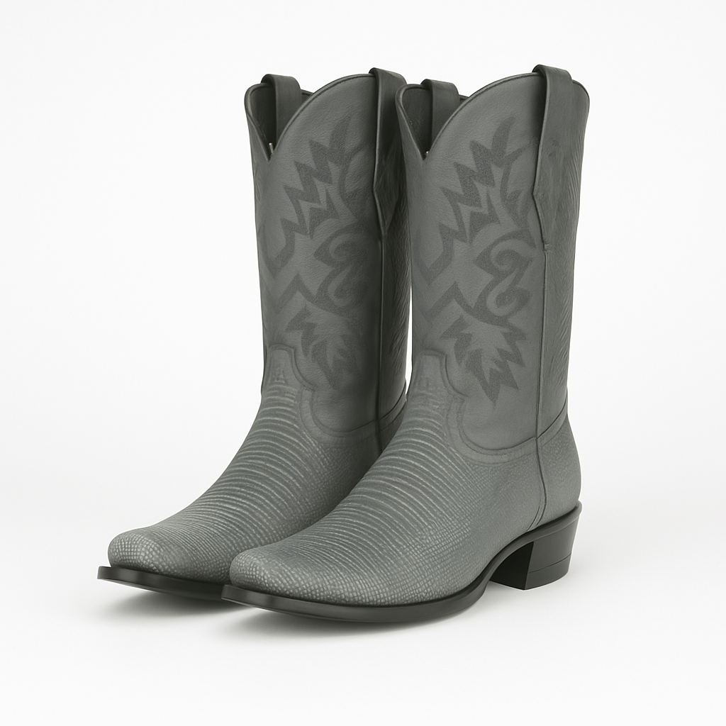 Men's Los Altos Boots 7 Toe Genuine Teju Lizard Sanded Black Leather Boots Handcrafted