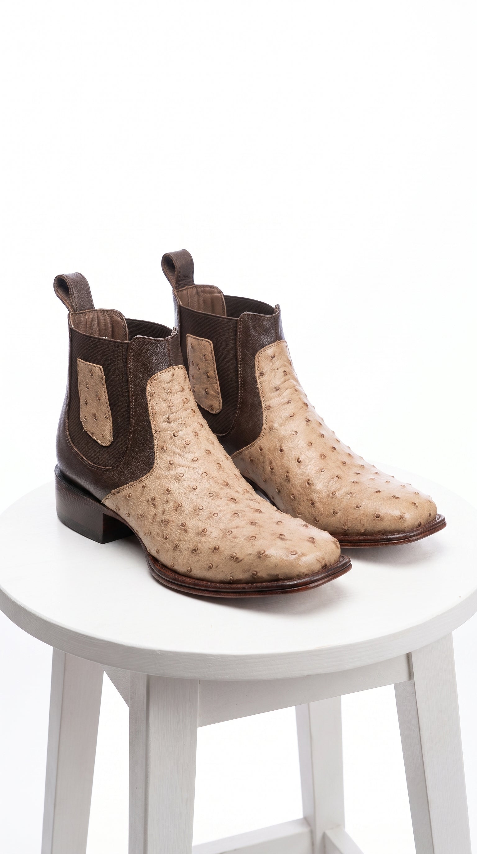 Men’s Los Altos Moka Ostrich Short Boots, Wide Square Toe Exotic Western Dress Boots
