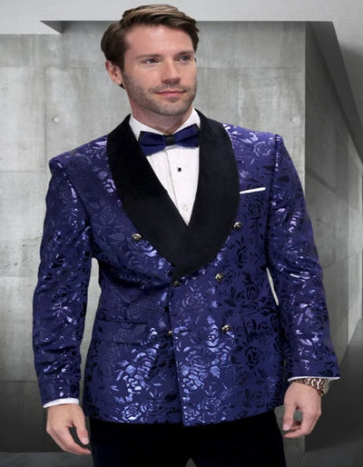 Paisley Sapphire Blue Tuxedo Smoking Jacket
