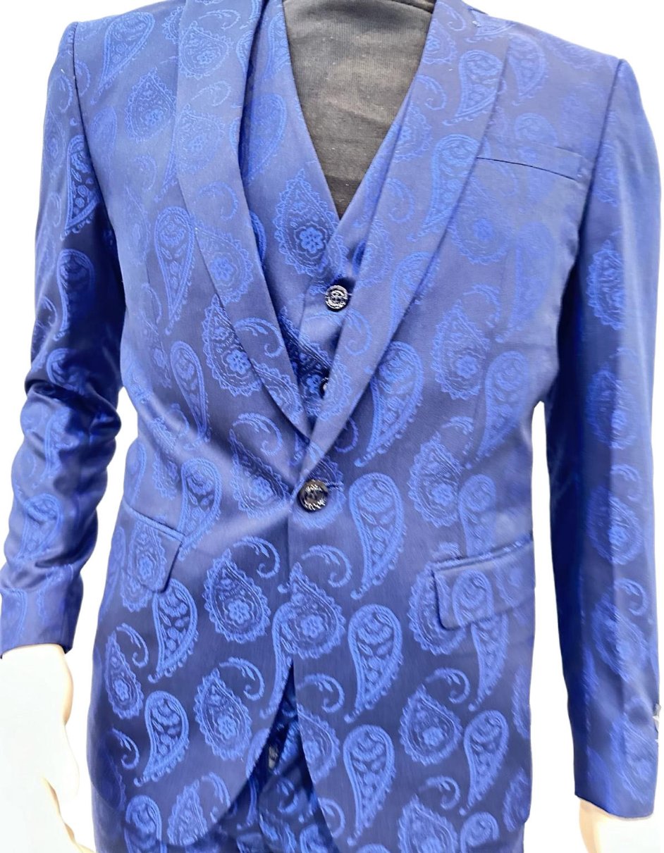 Royal Blue Slim Fit Paisley Suit