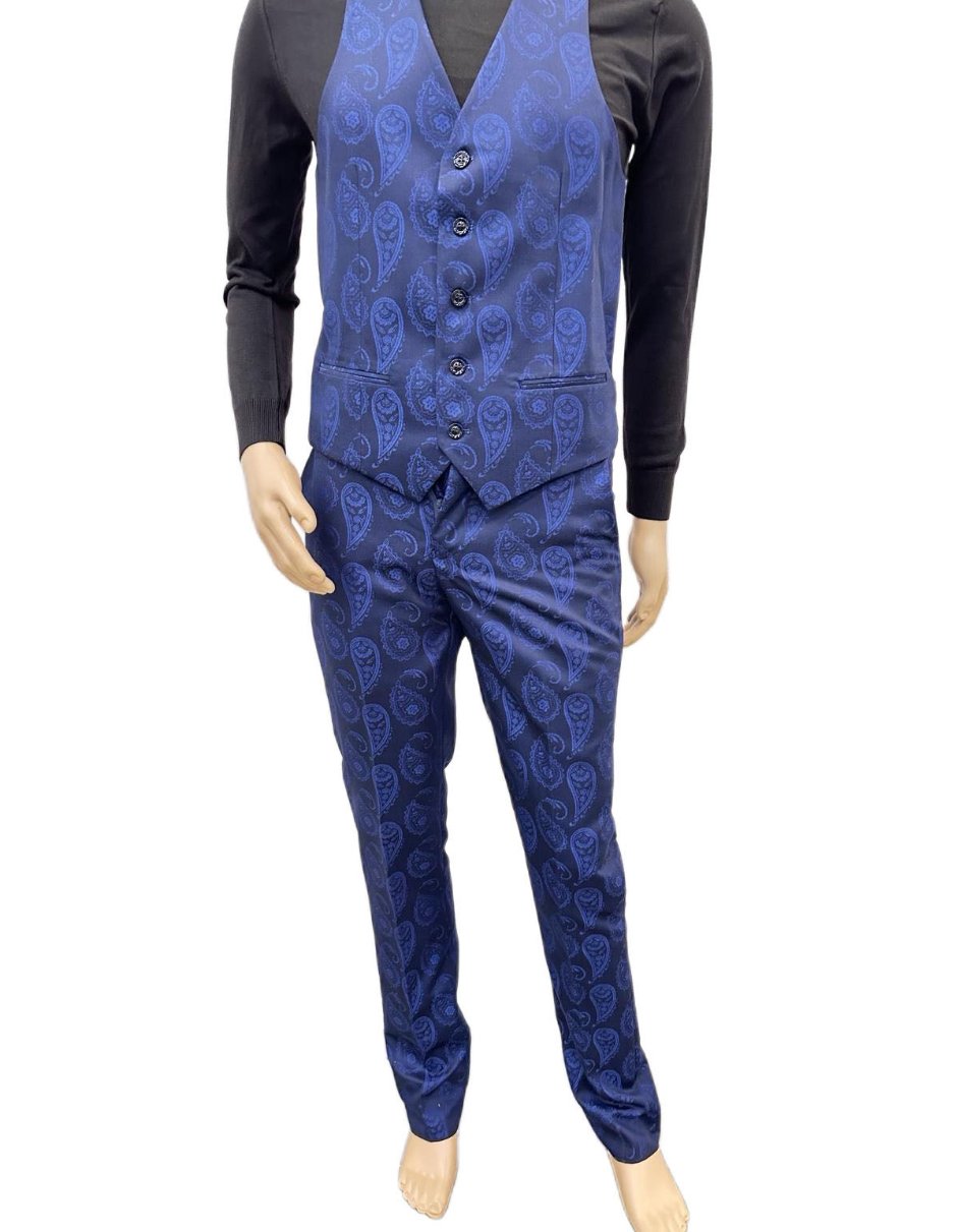 Royal Blue Slim Fit Paisley Suit