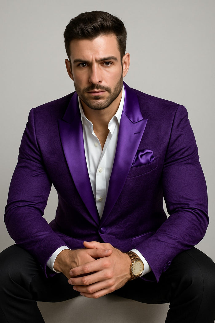 Paisley Blazer - Floral Tuxedo - Wedding Jacket - Midnight Plum