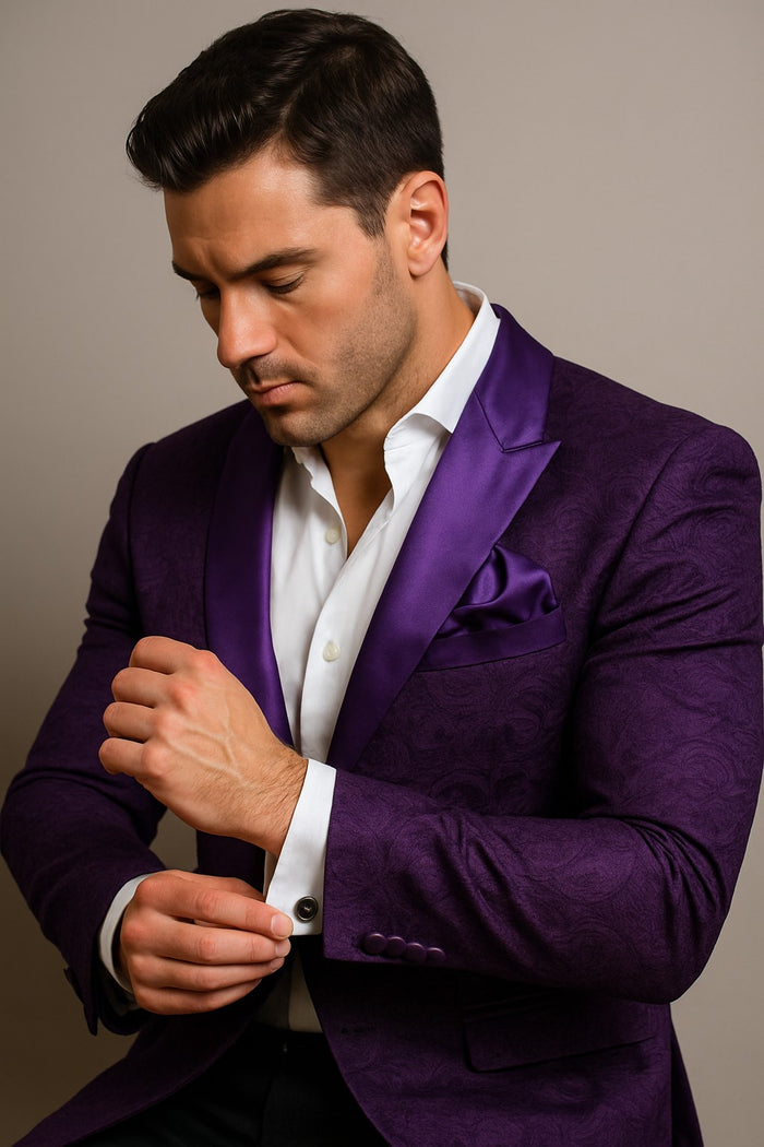 Paisley Blazer - Floral Tuxedo - Wedding Jacket - Midnight Plum