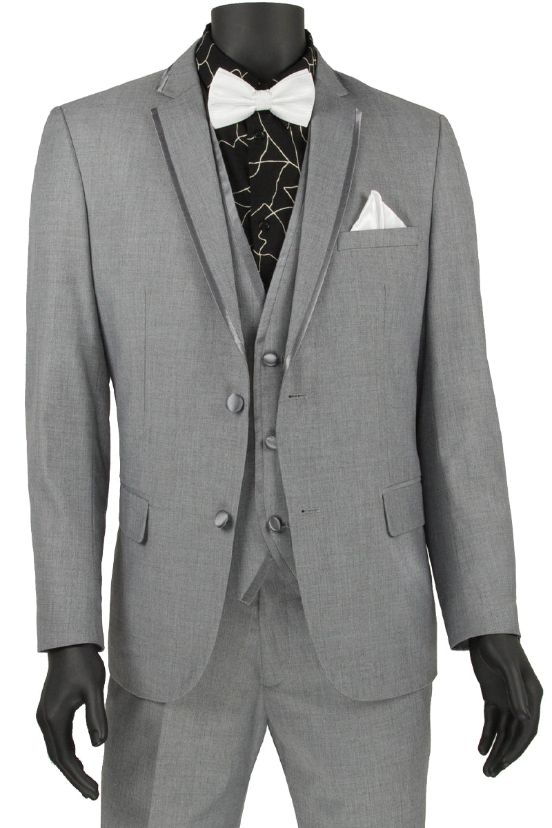 Slim Light Grey Vested Tuxedo by Vinci