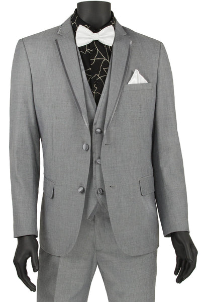 Slim Light Grey Vested Tuxedo by Vinci