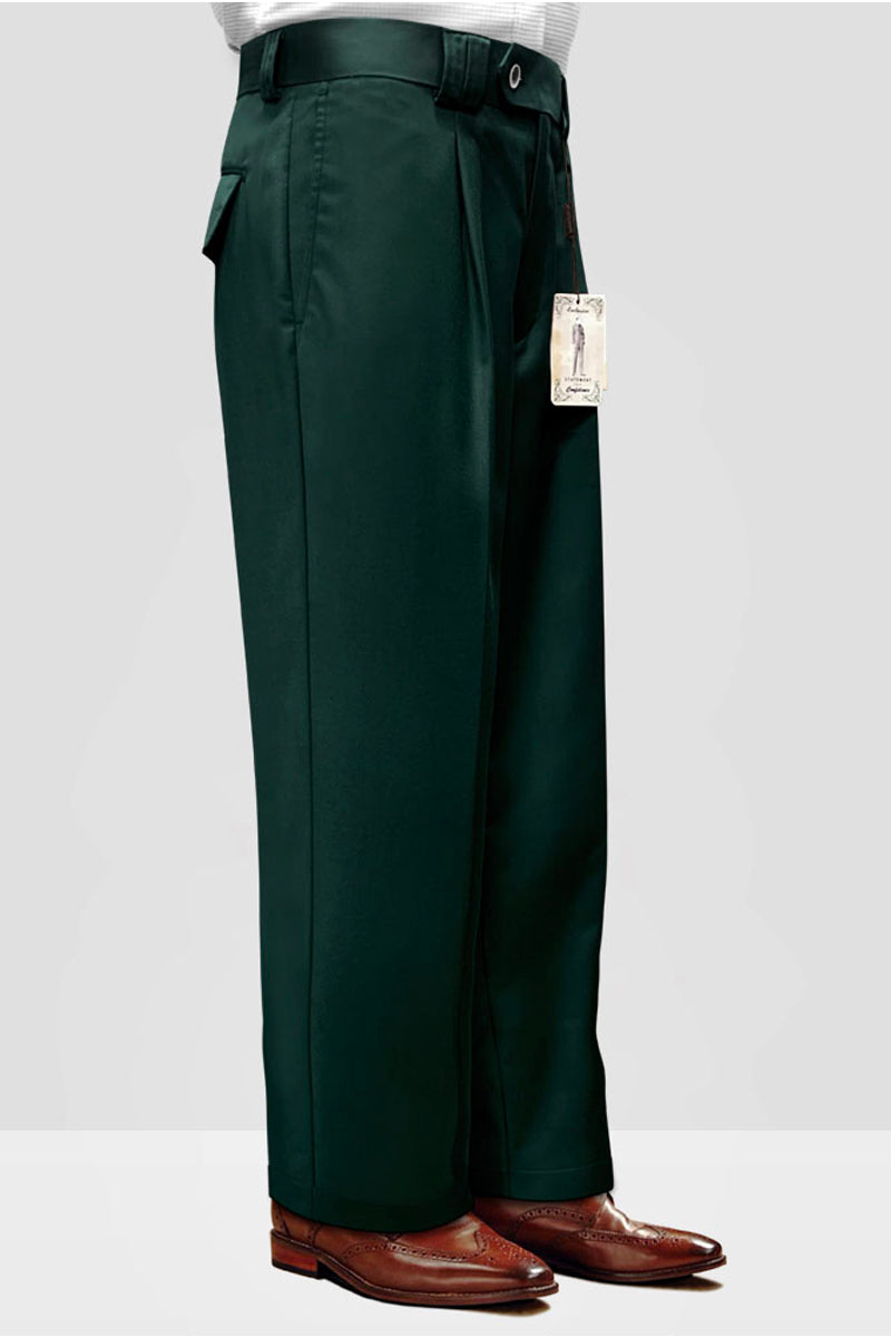 Italian Wool Wide Leg Dress Pants - Hunter Green