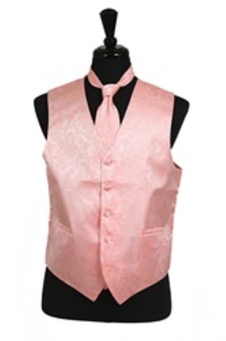 Tuxedo Vest - Wedding Vest Peach paisley tone on tone Waist coat Tie Set - Men's Neck Ties - Mens Dress Tie - Trendy Mens Ties