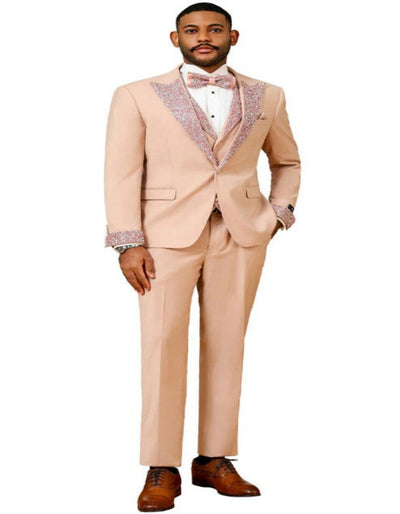 Peach Coral Salmon Prom Tuxedo with Rhinestone sequin Lapel
