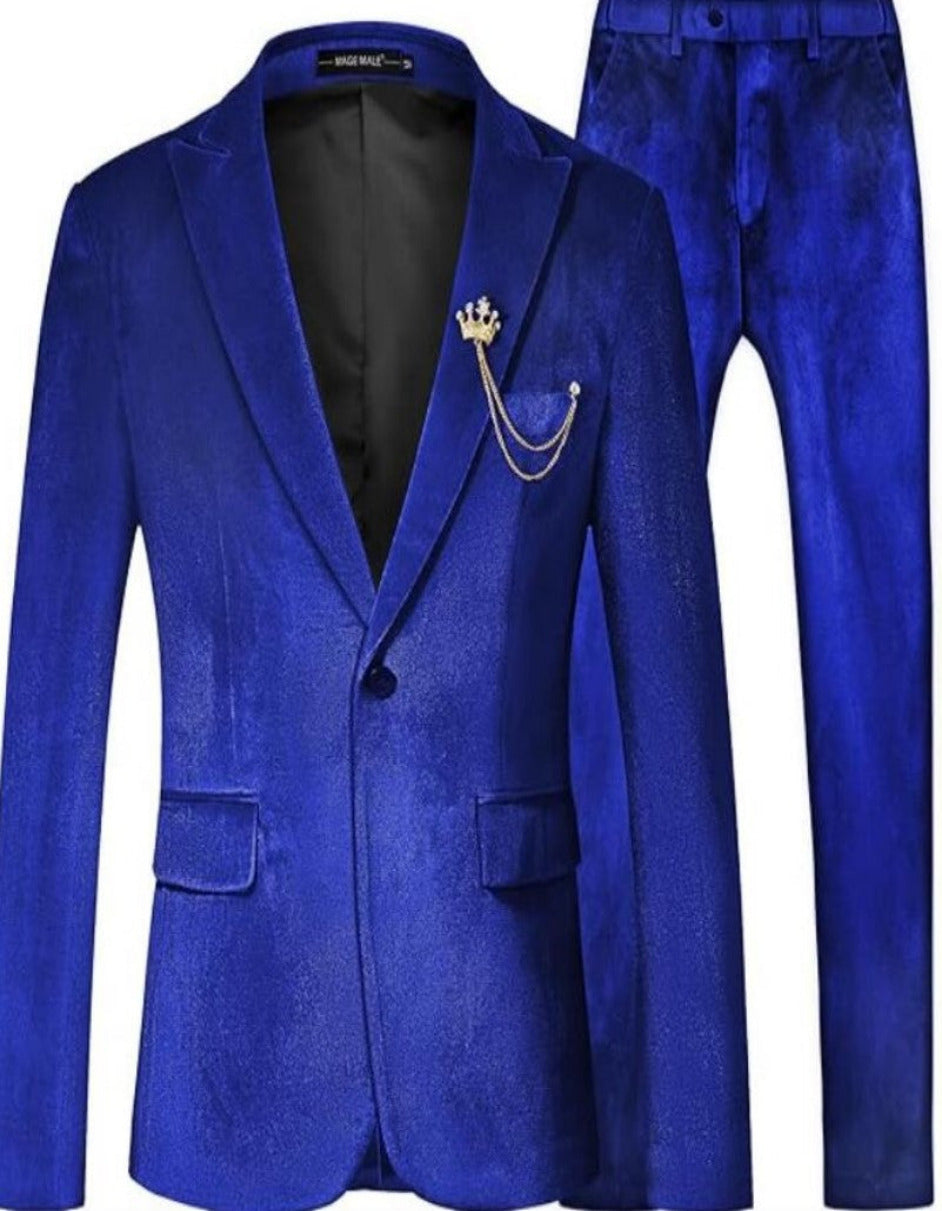 One Button Slim Fit Royal Blue Suit for Men