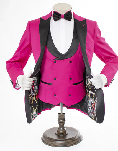 Rose Pink 2 Button Peak Lapel Tuxedo with Vest