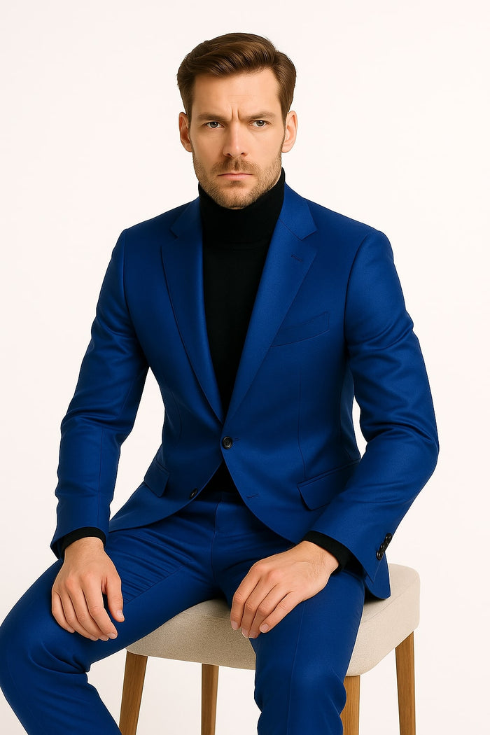 Men's Royal Blue Satin Slim Fit Tuxedo