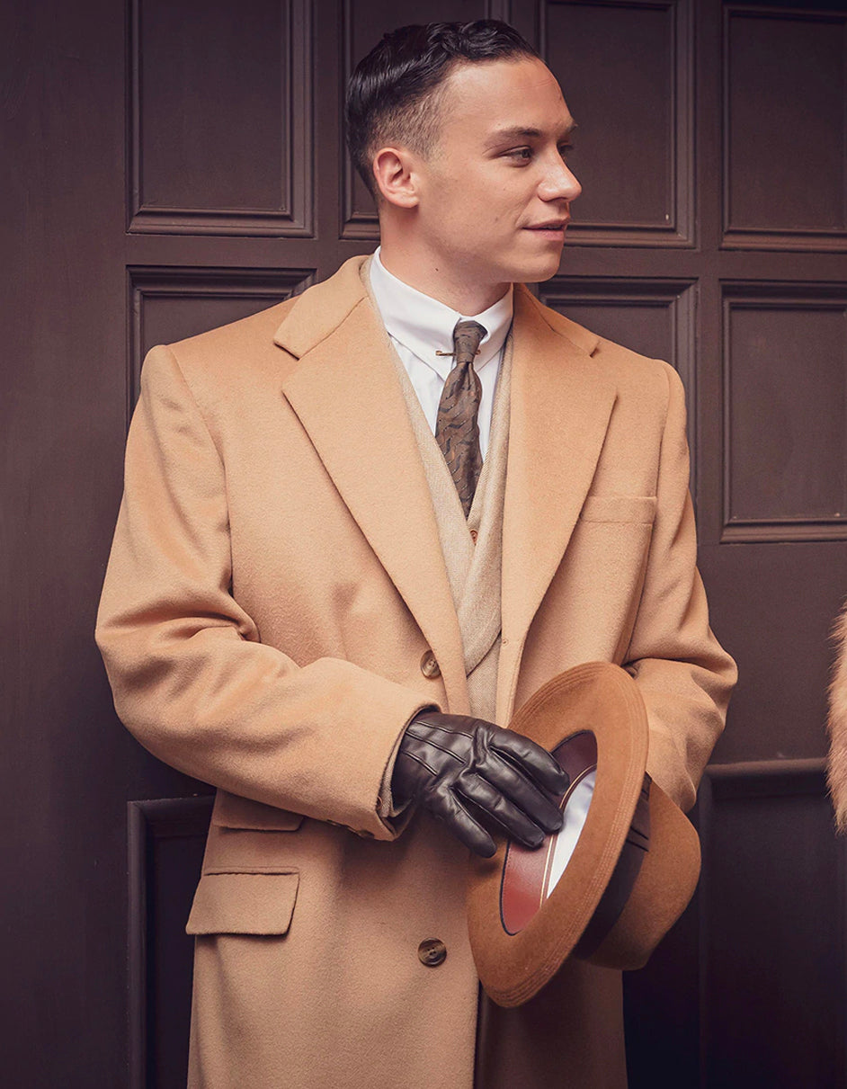 Michael Gray Inspired Tan Suit & Camel Overcoat