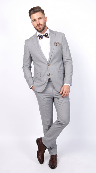 Men’s Light Gray Skinny Fit 2-Piece Suit – Peak Lapel Jacket & Matching Pants for Wedding, Prom & Formal Wear