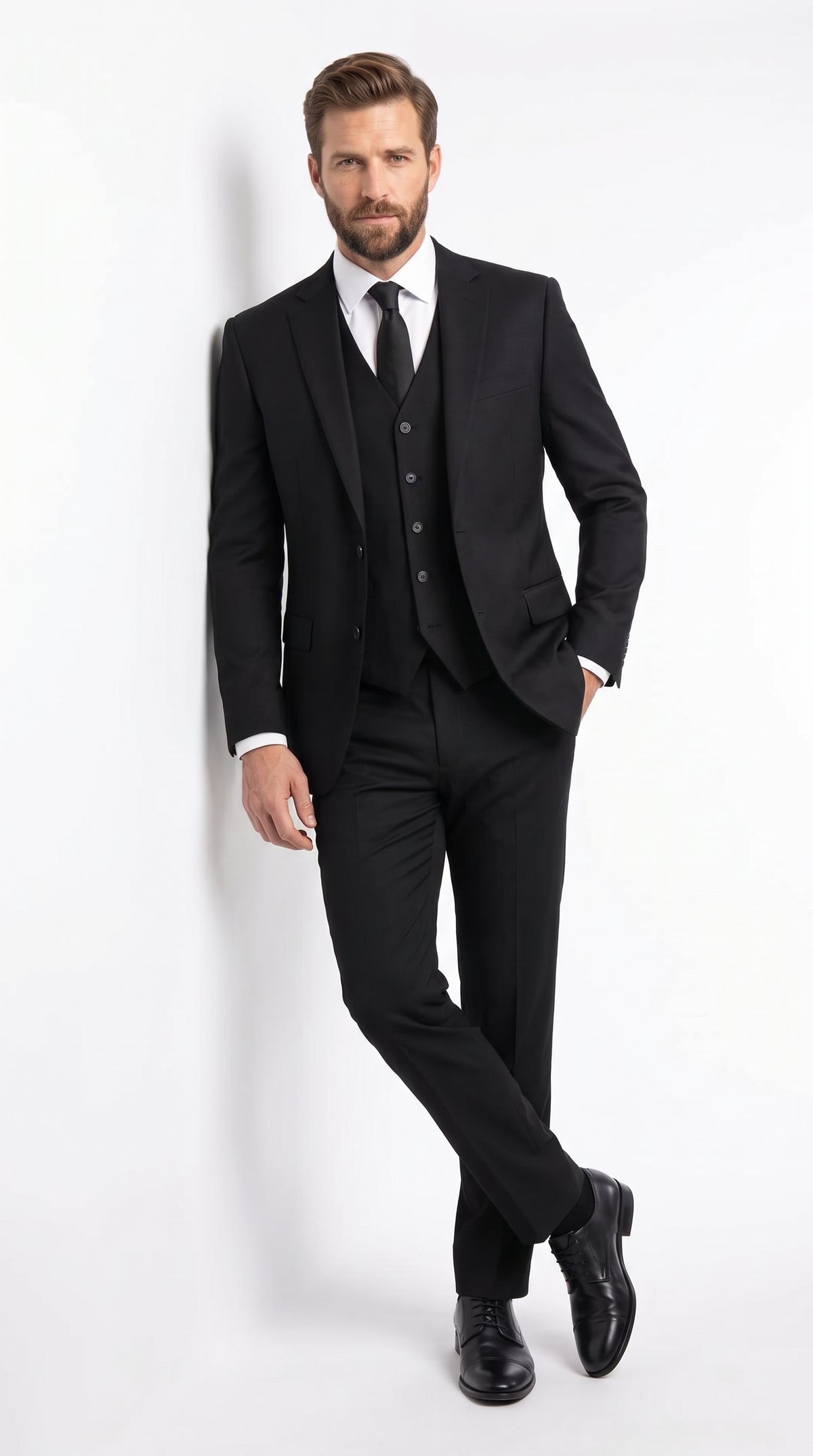 Men’s Black Modern Fit 3-Piece Suit – 2 Button Vested Wedding, Prom & Formal Suit