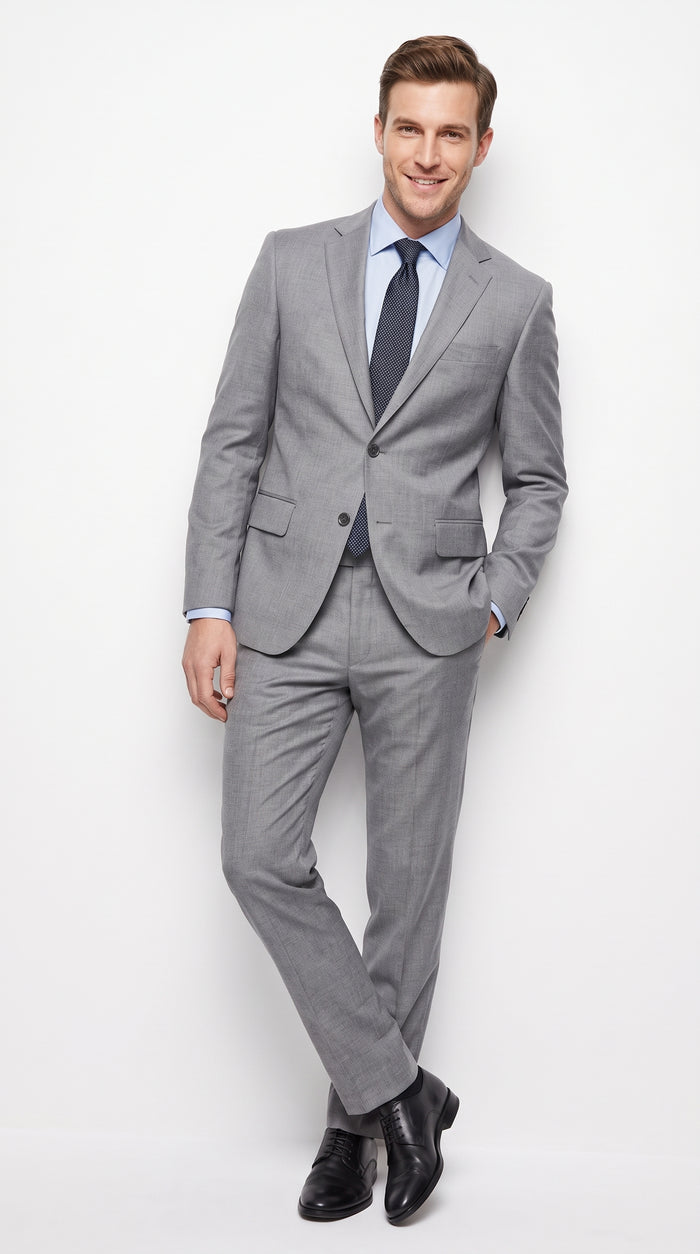 Men’s Gray 2-Button Suit – Classic Two Piece Wedding, Business & Formal Suit