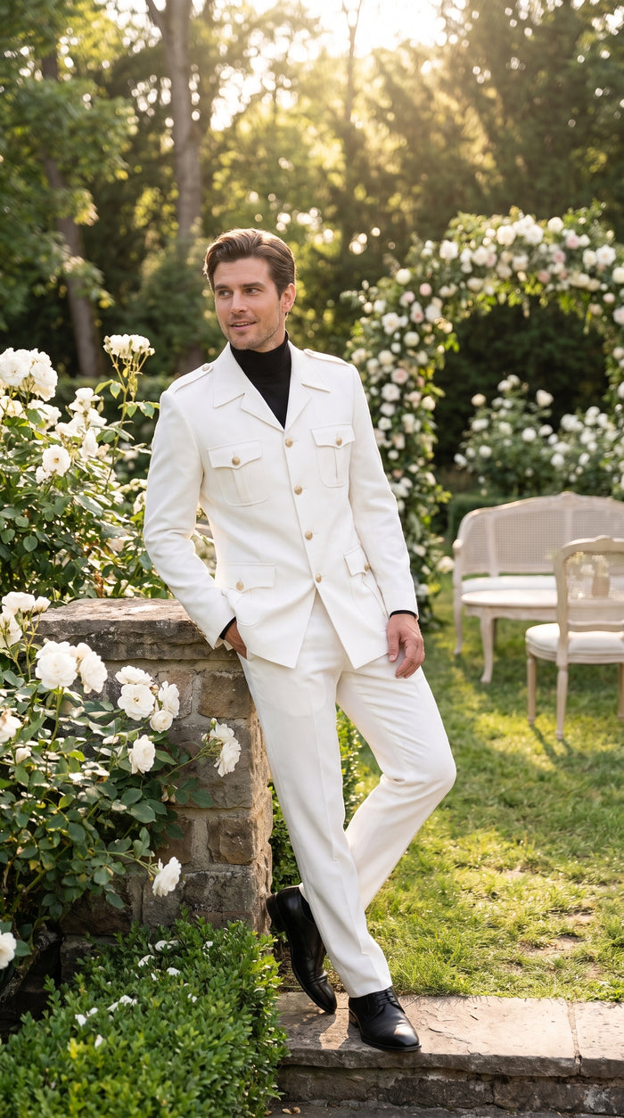 Rossi Man DUKE RM1762 Men’s White 3 Piece Suit, Modern Tailored Formal Wedding Dress Suit