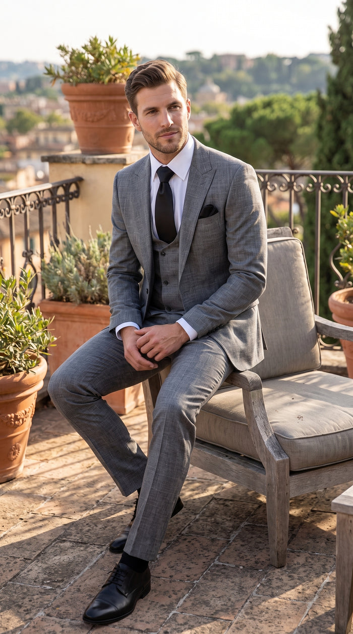ROSSI MAN Max RM1784 Men’s Grey 3 Piece Suit, Formal Wedding Business Dress Suit