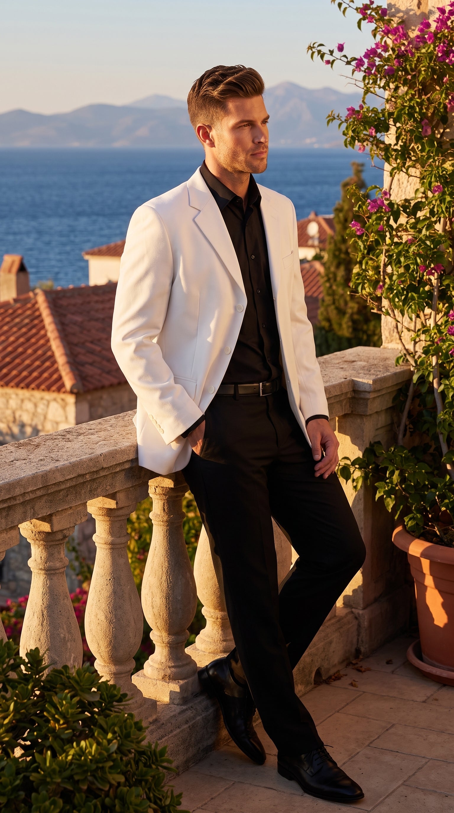 Men’s White Lucci Designer Suit, Fashion Dress Casual Blazer and Pants Formal Suit