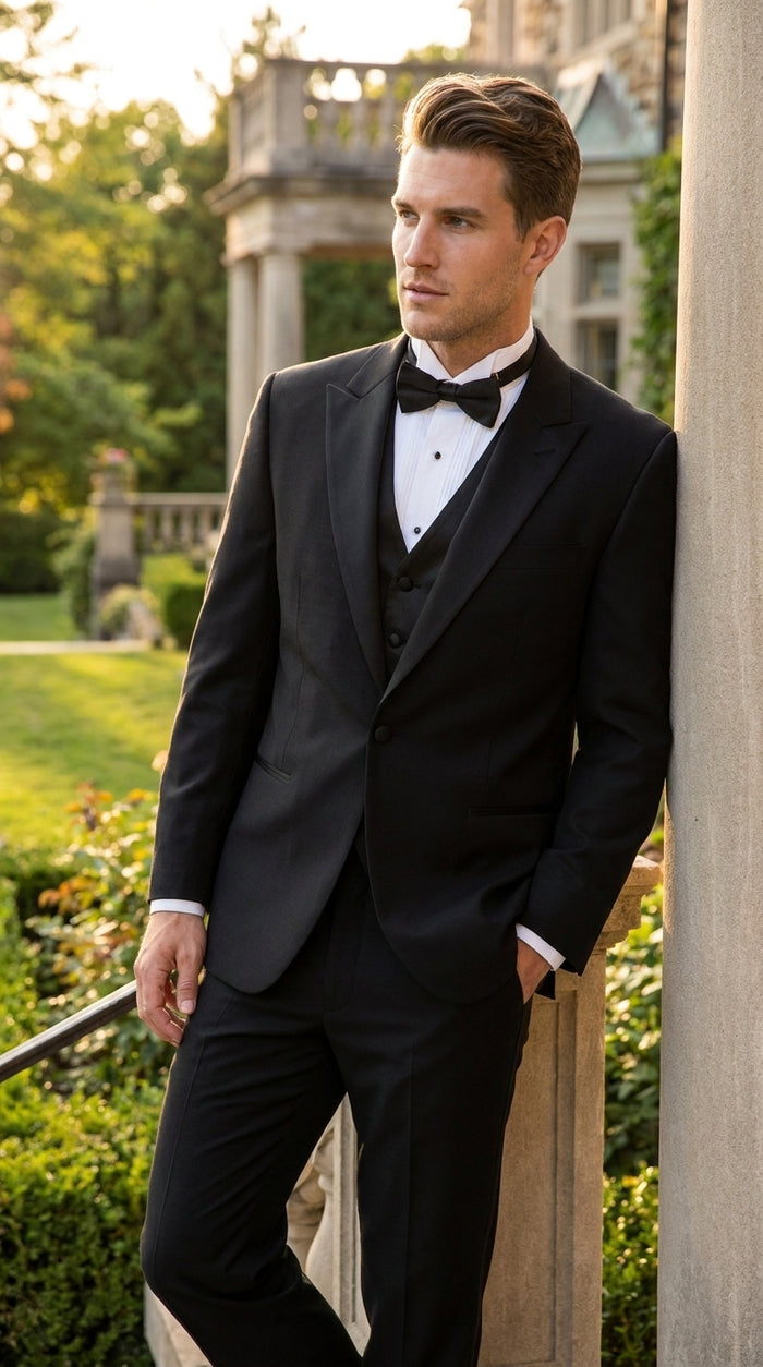 Men’s Black 1 Button Wide Satin Peak Lapel Tuxedo, Classic Formal Wedding Prom Suit