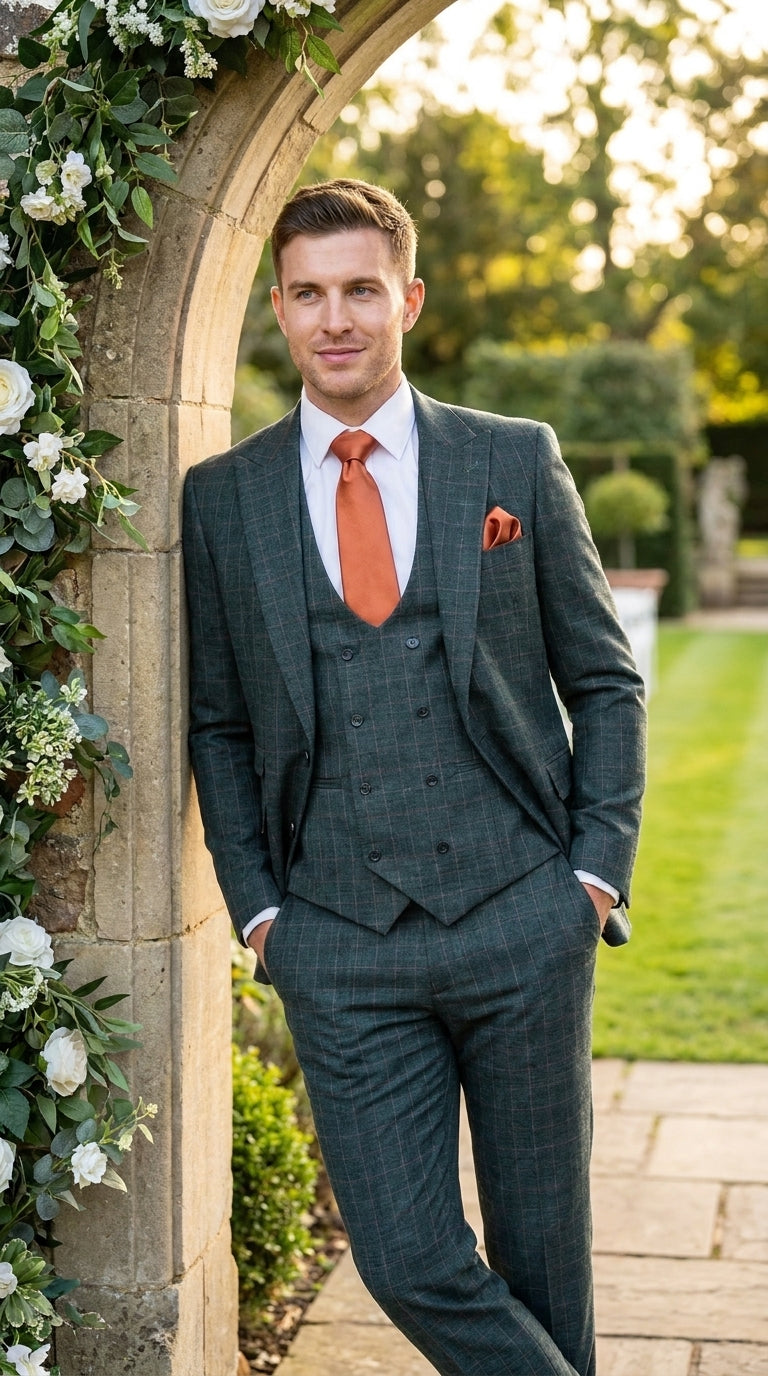 Rossi Man Max RM1788 Men’s Teal Plaid 3 Piece Suit, Slim Fit Formal Wedding Prom Dress Suit