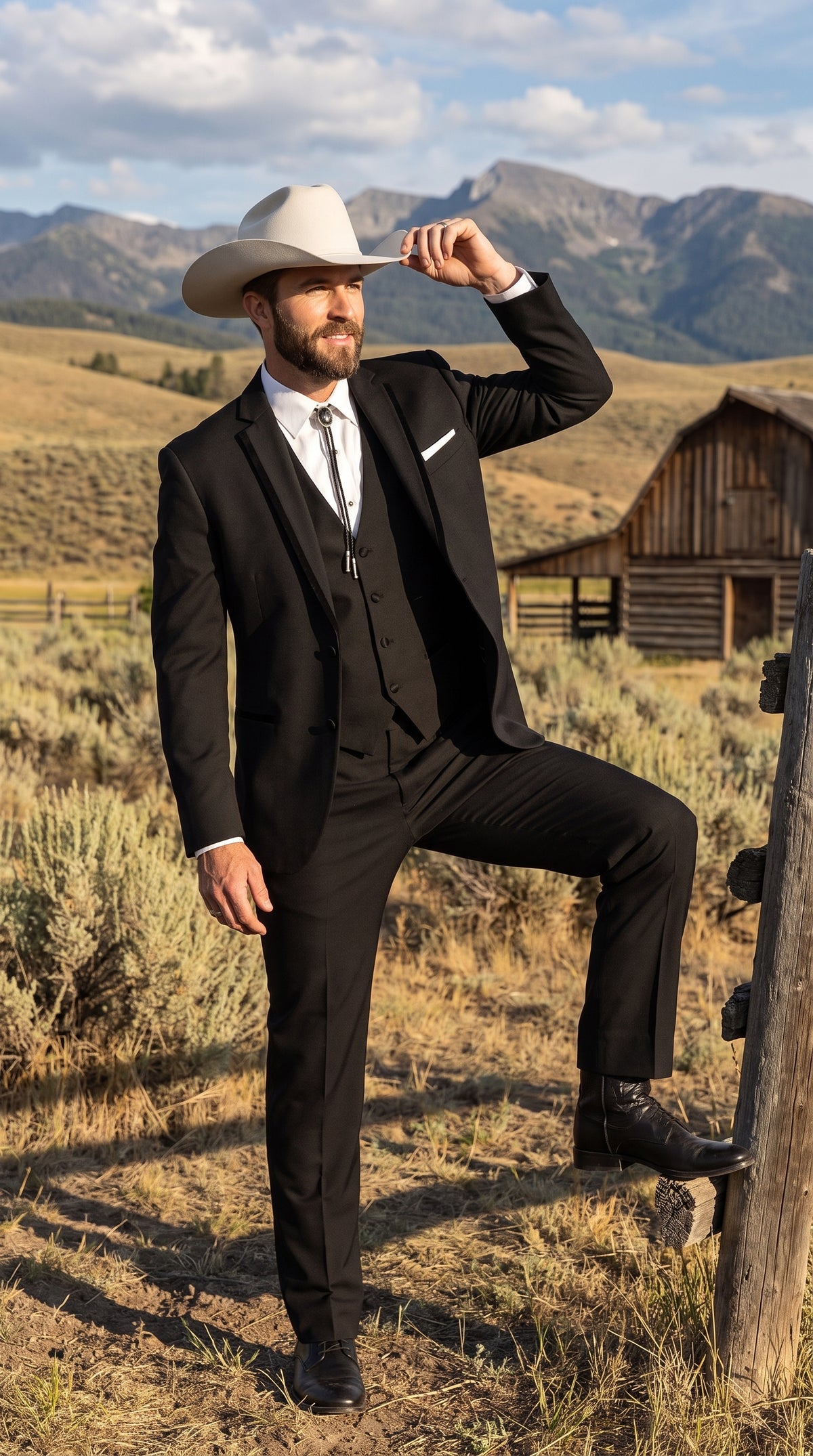 Men’s Black Western Wedding Tuxedo, Country Traje Vaquero Formal Suit