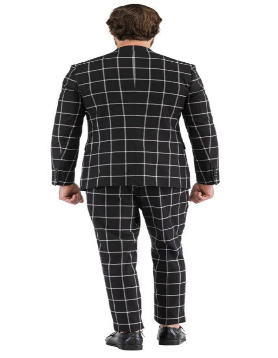 Mens Black Windowpane Plaid Suit with Vest