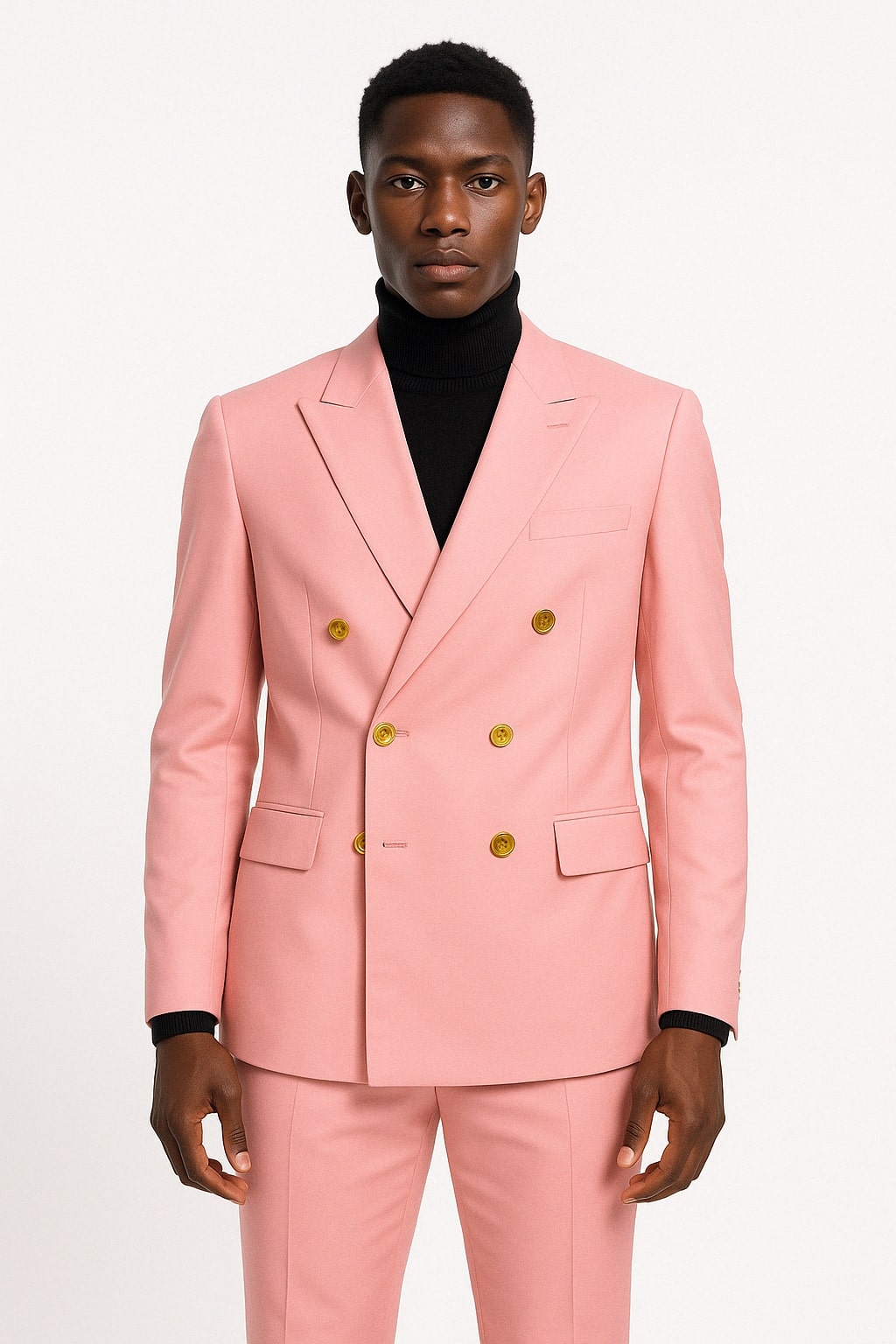 Mens Pink Double-Breasted Suit MensItaly Pink / 42 Regular Jacket+36 Waist Pants Adjust 32to38)(Height: 5'7